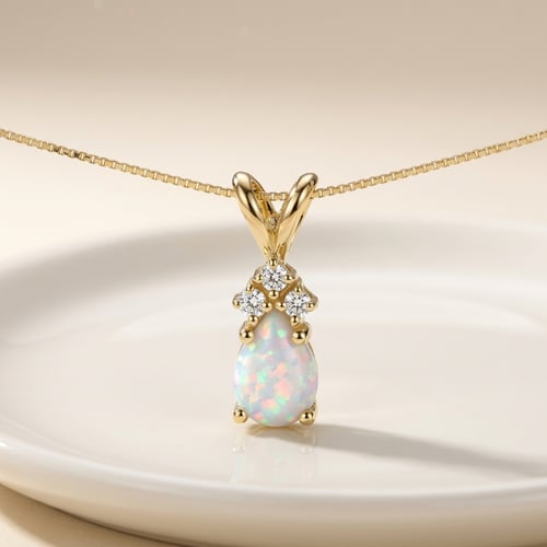 Zlatý přívěsek s bílým pear opálem a lab-grown diamanty Electrah