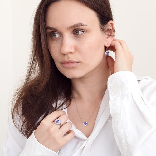 Zlatý tanzanitový prsten s diamanty a safíry Mamisi