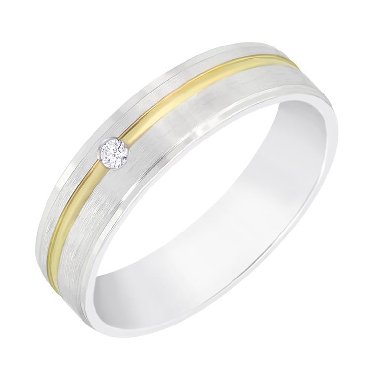 Snubní prsten s drážkou a diamantem 60596