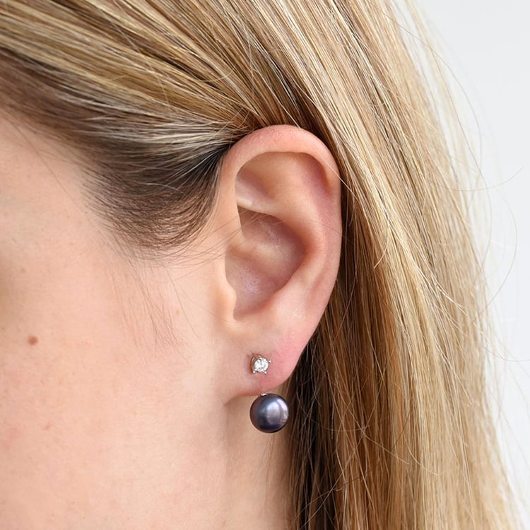 Náušnice 2v1 s černými perlami 96806