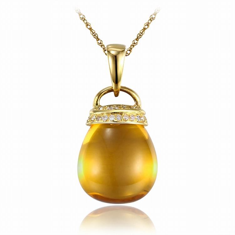 Jiskřivá citrínová slza ve zlatém náhrdelníku s diamanty 