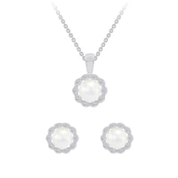 Stříbrná perlová kolekce náušnic a náhrdelníku s diamanty Kamila