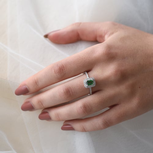 Zlatý prsten s emerald tsavorit granátem a diamanty Kanie