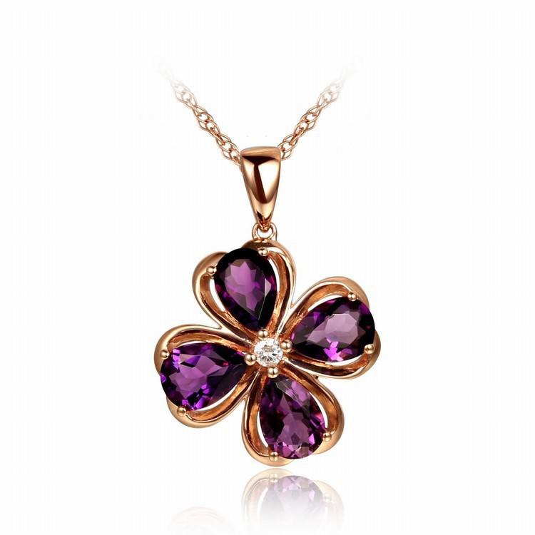 Náhrdelník z růžového zlata s ametystovými čtyřlístky 4698