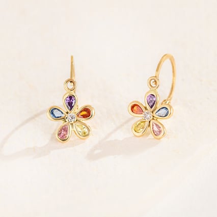 Zlaté dětské náušnice s barevnou kytičkou Poppy