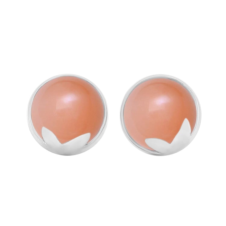 Náušnice s cabochon broskvovými měsíčními kameny z bílého zlata 44792