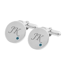 Manžetové knoflíčky ze stříbra s gravírem a modrými diamanty Izaro