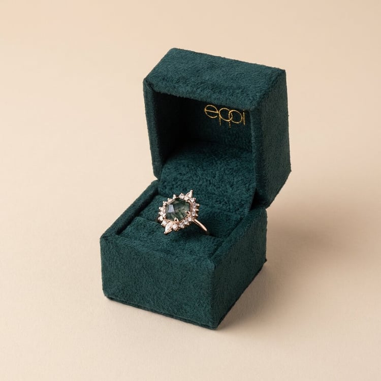 Rozvodový prsten s mechovým achátem a moissanity Truman 166089