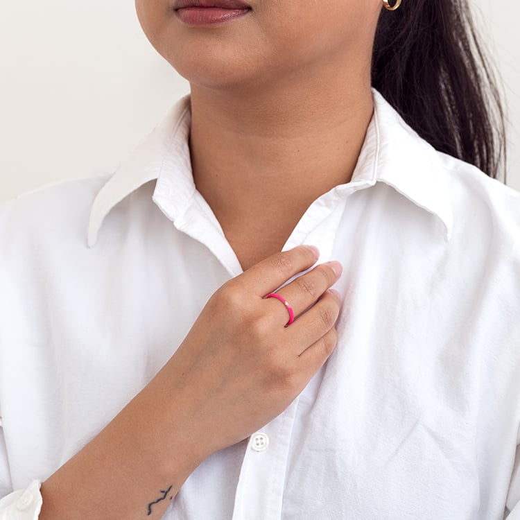 Růžový keramický prsten s diamanty Cecelia 128487