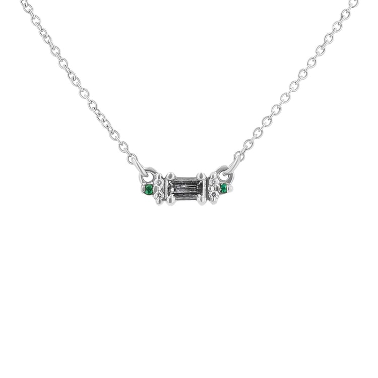 Náhrdelník se salt and pepper diamantem, smaragdy a moissanity Matilda 130293
