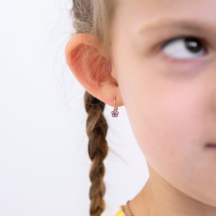 Zlaté dětské náušnice s růžovými kytičkami Celia 108279