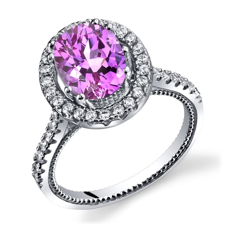 Stříbrný prsten s růžovým safírem a zirkony Gaura