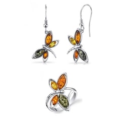 Kolekce náušnic a prstýnku s jantarovými motýlky Emory