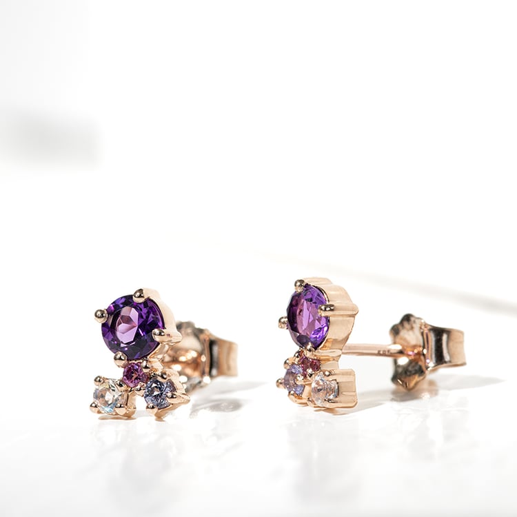 Fialové cluster náušnice s ametysty a drahokamy Kerrie 127039