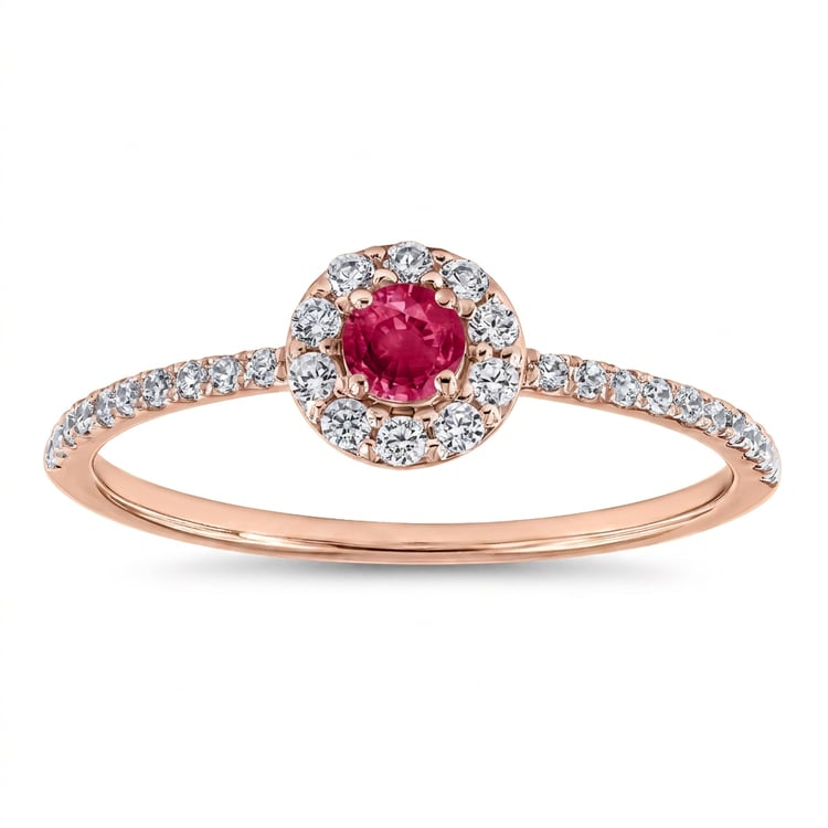 Stříbrný halo prsten s rubínem a lab-grown diamanty Wendy 169851