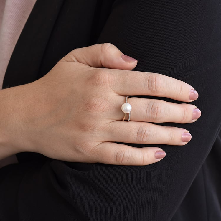 prsten s perlou a diamanty 86671