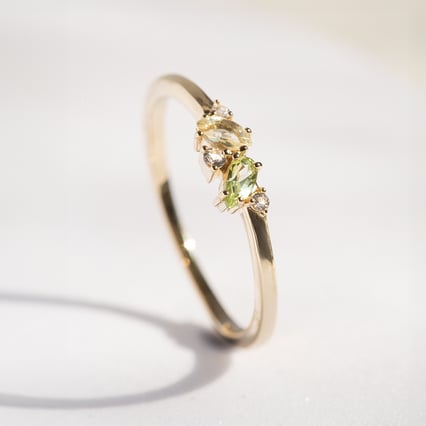 Stříbrný cluster prsten s topazy, quartzy a olivíny Verano