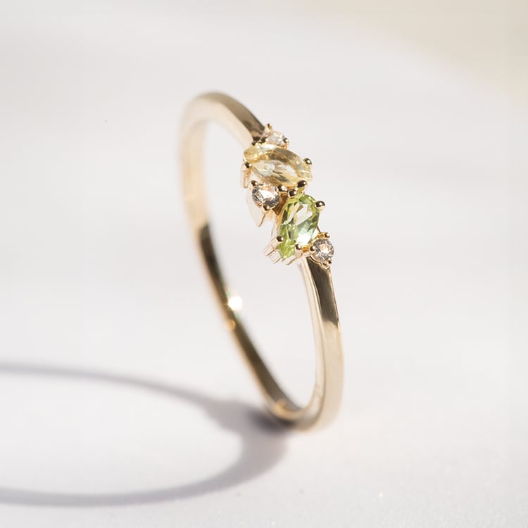 Stříbrný cluster prsten s topazy, quartzy a olivíny Verano 142710