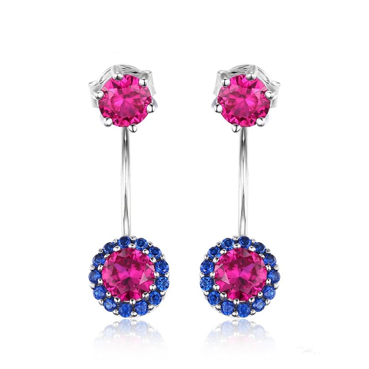 Stříbrné náušnice 2 v 1 s rubíny, spinely a zirkony Dahl