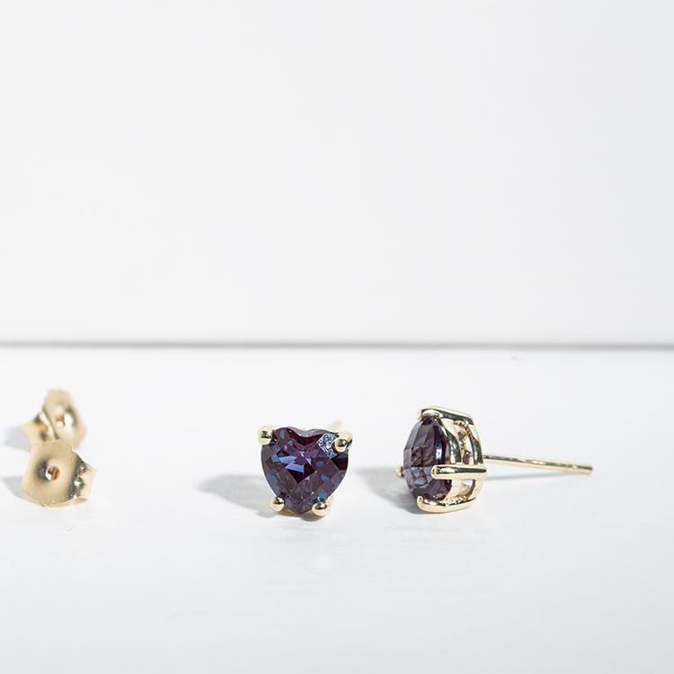 Zlaté alexandritové náušnice ve tvaru srdce Kaciah 123146