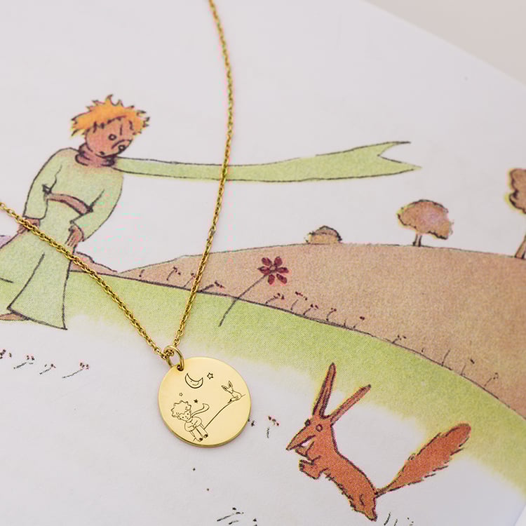 Zlatý přívěsek Malý princ s liškou a gravírem 121867