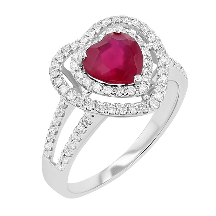 Zlatý prsten s rubínovým srdcem a diamanty Isabel 114575