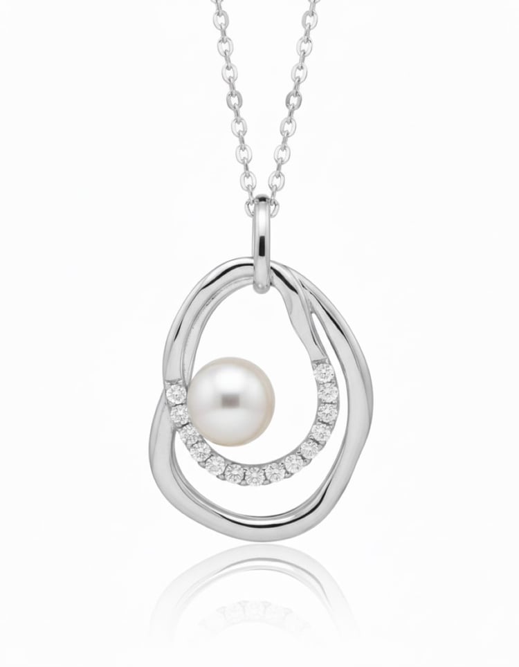 Stříbrný perlový přívěsek s bílými topazy 163825