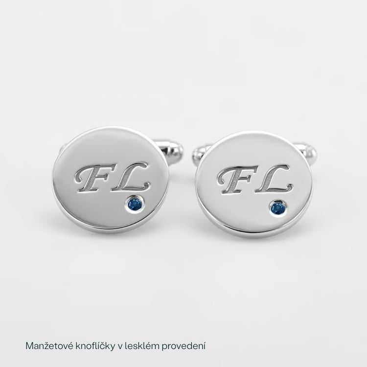 Manžetové knoflíčky s gravírem a modrými diamanty 165860