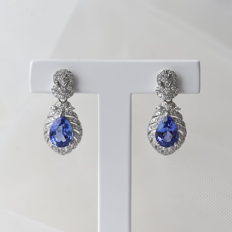 Zlaté náušnice s pear tanzanity Fujita 62379