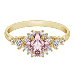 Zlatý prsten s princess morganitem a moissanity Medrie