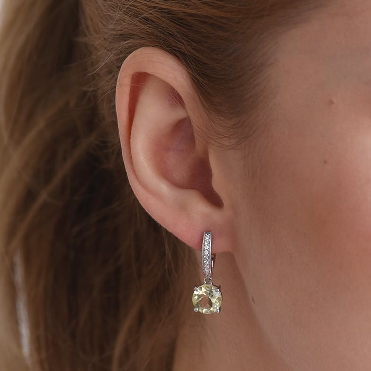 Stříbrné visací náušnice s citrónovými topazy a zirkony 60167