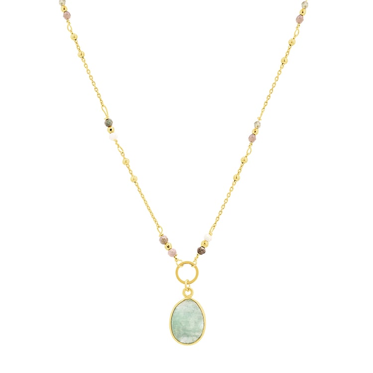 Pozlacený náhrdelník se smaragdovými korálky a přívěskem Atiana