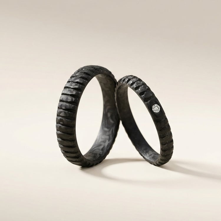 Půlkulaté karbonové snubní prsteny s diamantem Lisa 166687