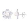 Jemné náušnice ve tvaru květiny s bílou perlou a lab-grown diamantem Abhishek