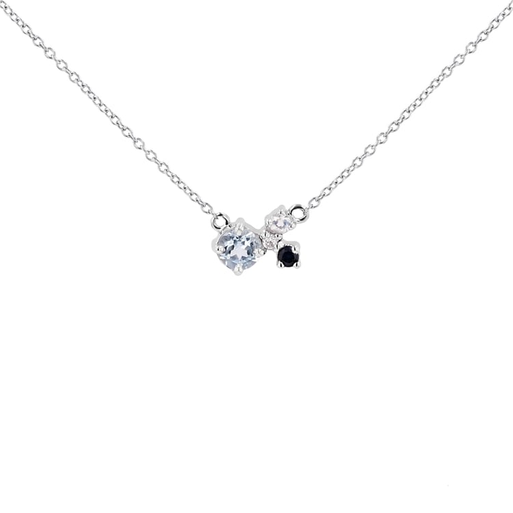 Stříbrný cluster náhrdelník s akvamarínem a drahokamy Millie 116149