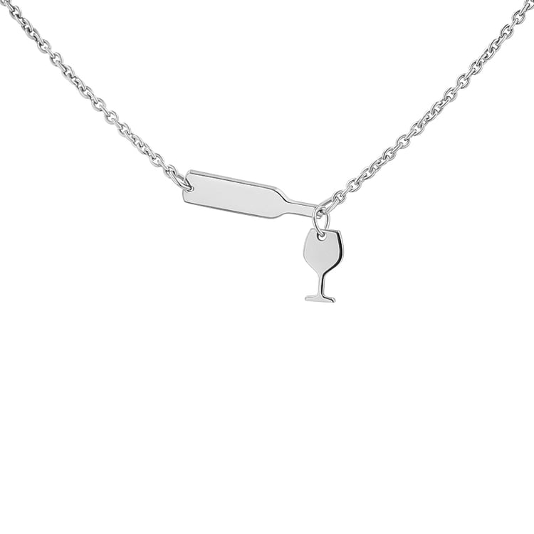 Stříbrný náhrdelník s lahví a sklenkou vína Drue 135450