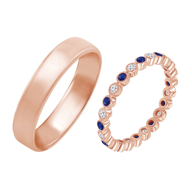 Eternity prsten s diamanty a safíry a pánský prsten 58629