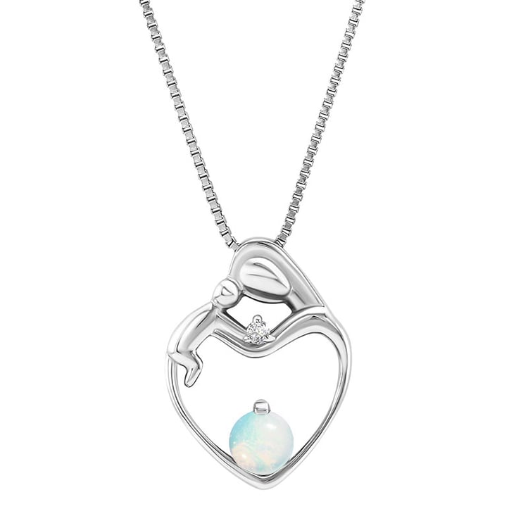 Stříbrný přívěsek matka a dítě s bílým opálem a diamanty