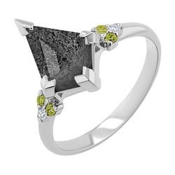 Neobyčejný prsten s dendritickým quartzem a olivínem Kettil