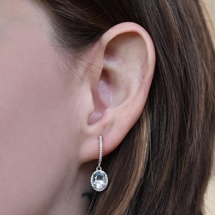 Zlaté náušnice s akvamaríny a diamanty 3703