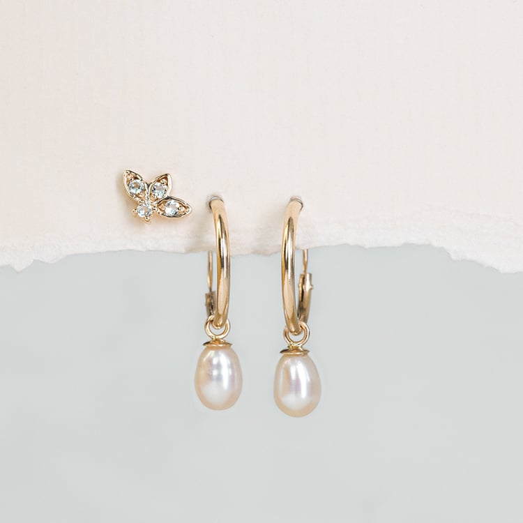 Zlaté visací náušnice s perlami Margo 123007