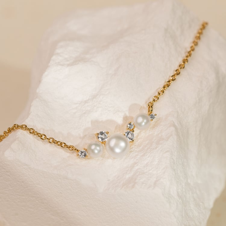 Stříbrný perlový náhrdelník s bílými topazy Tahira 163951