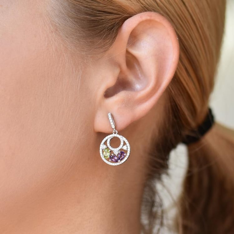 Stříbrné náušnice s olivíny a ametysty Takota 19798