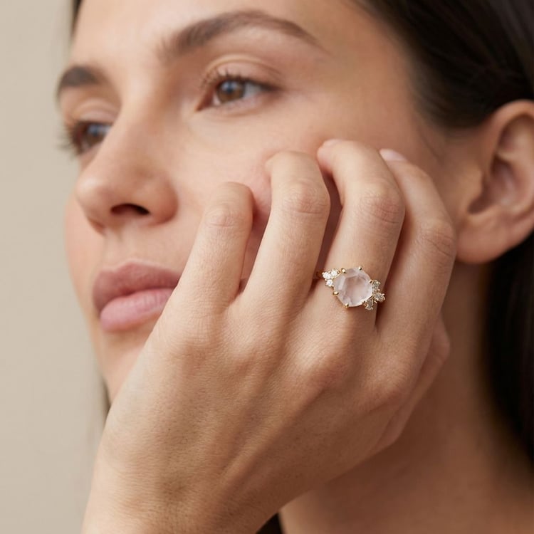 Rozvodový prsten s měsíčním kamenem a moissanity Anita 165103