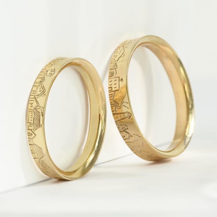 Snubní prsteny s ruční rytinou města Bevan 118001