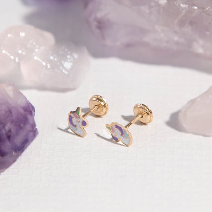 Zlaté dětské šroubovací náušnice s jednorožci Brenna