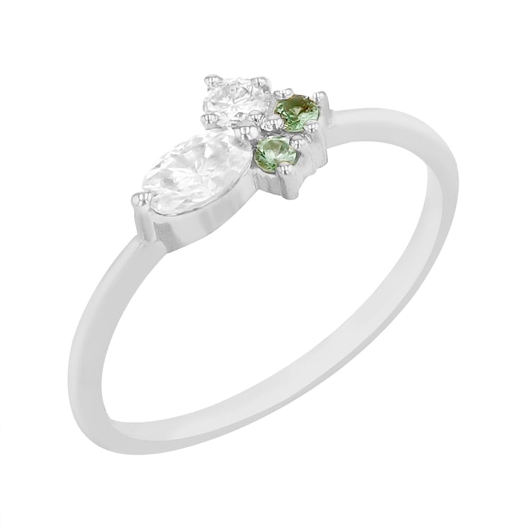 Jemný prsten s moissanity a tsavorit granáty z bílého zlata 84153