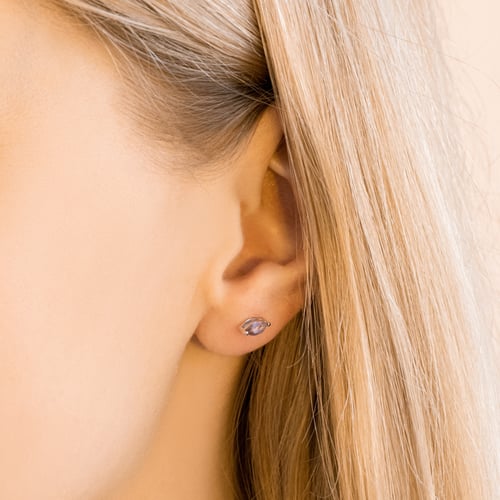 Minimalistické stříbrné náušnice s růžovými ametysty Andine