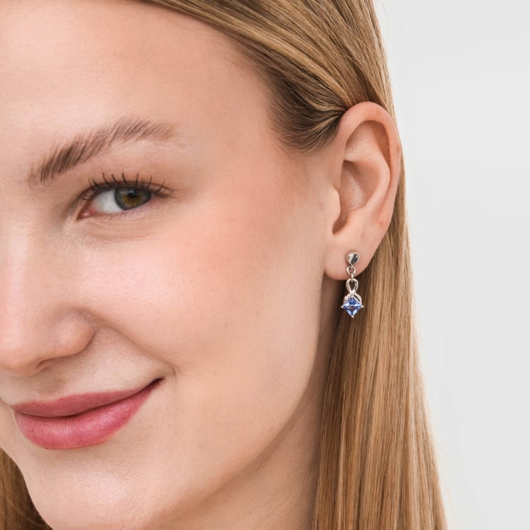 Stříbrné visací náušnice se simulovanými tanzanity a lab-grown diamanty 165674