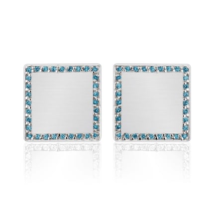 Stříbrné manžetové knoflíčky ve tvaru čtverce s modrými diamanty Urban
